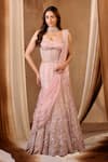 Buy_Niamh By Kriti_Pink Silk, Net, Tissue Pearls, Sequins, Beads Sweetheart Embroidered Lehenga Set _at_Aza_Fashions