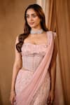 Buy_Niamh By Kriti_Pink Silk, Net, Tissue Pearls, Sequins, Beads Sweetheart Embroidered Lehenga Set _Online_at_Aza_Fashions