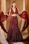 Buy_Niamh By Kriti_Maroon Crepe, Chiffon, Net Sequins, Crystals Intricate Embroidered Lehenga Set _at_Aza_Fashions
