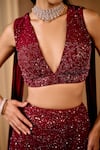 Niamh By Kriti_Maroon Crepe, Chiffon, Net Sequins, Crystals Intricate Embroidered Lehenga Set _at_Aza_Fashions
