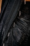 Shop_Niamh By Kriti_Black Chiffon Beads, Sequins, Crystals, Cut Work Shimmer Pre-draped Saree Set 