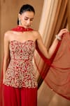 Shop_Niamh By Kriti_Red Georgette, Net Beads, Sequins, Cut Work Hand Embroidered Kurta Sharara Set _Online_at_Aza_Fashions