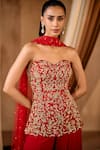 Niamh By Kriti_Red Georgette, Net Beads, Sequins, Cut Work Hand Embroidered Kurta Sharara Set _at_Aza_Fashions