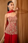 Buy_Niamh By Kriti_Red Georgette, Net Beads, Sequins, Cut Work Hand Embroidered Kurta Sharara Set 