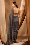 Shop_Niamh By Kriti_Gold Chiffon Beads, Sequins Sweetheart Neck Copper Shimmer Saree Set _at_Aza_Fashions