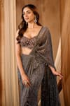 Buy_Niamh By Kriti_Gold Chiffon Beads, Sequins Sweetheart Neck Copper Shimmer Saree Set 