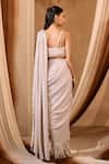 Shop_Niamh By Kriti_Ivory Net Sequins, Pearls Round Neck Embellished Pre-draped Saree Set _at_Aza_Fashions