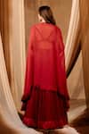 Shop_Niamh By Kriti_Red Georgette, Organza Crystals, Sequins, Embroidery Lehenga Set With Cape _at_Aza_Fashions