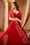 Niamh By Kriti_Red Georgette, Organza Crystals, Sequins, Embroidery Lehenga Set With Cape _Online_at_Aza_Fashions