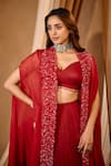 Buy_Niamh By Kriti_Red Georgette, Organza Crystals, Sequins, Embroidery Lehenga Set With Cape 