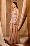Buy_Niamh By Kriti_Beige Silk, Net Sequins, Beads V-neck Embroidered Top And Sharara Set _Online_at_Aza_Fashions
