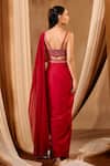 Shop_Niamh By Kriti_Red Chanderi Silk Embroidery, Beads, Sequins Round Hand Pre-draped Saree Set _at_Aza_Fashions