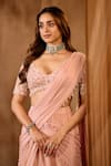 Shop_Niamh By Kriti_Pink Chiffon, Silk, Crepe, Net Sequins, Beads, Hand Embroidered Lehenga Set _Online_at_Aza_Fashions