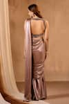 Shop_Niamh By Kriti_Brown Silk Satin Sequins, Beads Square Neck Pre-draped Saree Set _at_Aza_Fashions
