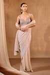 Buy_Niamh By Kriti_Gold Sequins, Beads, Crystals Sweetheart Neck Pre-draped Saree With Blouse _Online_at_Aza_Fashions