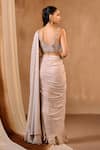 Shop_Niamh By Kriti_Gold Sequins, Beads, Crystals Sweetheart Neck Pre-draped Saree With Blouse _at_Aza_Fashions