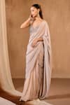 Shop_Niamh By Kriti_Gold Sequins, Beads, Crystals Sweetheart Neck Pre-draped Saree With Blouse _Online_at_Aza_Fashions