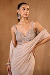 Buy_Niamh By Kriti_Gold Sequins, Beads, Crystals Sweetheart Neck Pre-draped Saree With Blouse 
