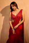 Buy_Niamh By Kriti_Red Silk, Chiffon, Crepe, Satin Sequins, Beads, Crystals Designer Lehenga Set _Online_at_Aza_Fashions