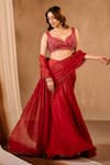 Buy_Niamh By Kriti_Red Silk, Chiffon, Crepe, Satin Sequins, Beads, Crystals Designer Lehenga Set _at_Aza_Fashions
