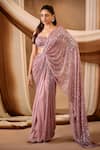 Buy_Niamh By Kriti_Pink Silk, Crepe, Net Sequins, Beads, Embellished Pre-draped Saree And Blouse Set _at_Aza_Fashions