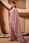 Buy_Niamh By Kriti_Pink Silk, Crepe, Net Sequins, Beads, Embellished Pre-draped Saree And Blouse Set _Online_at_Aza_Fashions