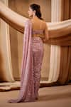 Shop_Niamh By Kriti_Pink Silk, Crepe, Net Sequins, Beads, Embellished Pre-draped Saree And Blouse Set _at_Aza_Fashions