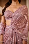 Buy_Niamh By Kriti_Pink Silk, Crepe, Net Sequins, Beads, Embellished Pre-draped Saree And Blouse Set 