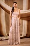 Buy_Niamh By Kriti_Pink Satin, Organza Beads, Sequins, Mirrors Embroidered Blouse And Sharara Set _at_Aza_Fashions