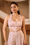 Niamh By Kriti_Pink Satin, Organza Beads, Sequins, Mirrors Embroidered Blouse And Sharara Set _at_Aza_Fashions