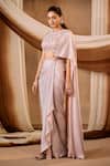 Buy_Niamh By Kriti_Purple Lycra Pearls, Beads, Sequins, Crystals Shimmer Pre-draped Saree Set _Online_at_Aza_Fashions