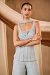 Shop_Niamh By Kriti_Blue Silk Beads, Sequins, Pearls, Crystals Square Neck Kurta Sharara Set _Online_at_Aza_Fashions
