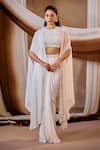 Buy_Niamh By Kriti_Ivory Silk, Organza, Crepe Beads, Embroidery, Crystals Round Cape And Skirt Set _at_Aza_Fashions