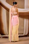 Shop_Niamh By Kriti_Pink Chiffon Embroidery, Beads, Pearls, Crystals And Yellow Shimmer Saree Set _at_Aza_Fashions
