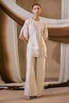 Buy_Niamh By Kriti_Beige Chanderi , Chanderi, Pearls, Resham Embroidered Kurta And Pant Set _at_Aza_Fashions