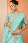 Shop_Neha Khullar_Sky Blue Zari, Mirrors Round Neck Zardozi Lehenga Set _at_Aza_Fashions