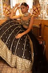 Shop_Neha Khullar_Black Mirrors, Zari Round Neck Zardozi Lehenga Set _at_Aza_Fashions