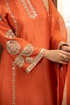 Shop_Neha Khullar_Rust Mirrors, Zari Round , Keyhole Orange Zardozi Kurta Set _at_Aza_Fashions