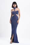 Buy_Ahi Clothing X AZA_Blue Lycra Halter Neck Zyra Shimmer Mermaid Long Dress Set _at_Aza_Fashions