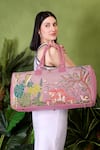 Buy_PickAleaf_Pink Embroidery Paradise Duffel Bag _at_Aza_Fashions