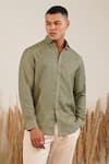 Buy_Eleven Brothers_Green Linen Toned Terrain Printed Shirt _at_Aza_Fashions