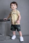 Petite Pomme_Yellow Cotton Striped Shirt And Green Shorts _Online_at_Aza_Fashions