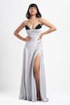 Buy_Ahi Clothing X AZA_Silver Plunge Neck Vetra Black And Strappy Dress _at_Aza_Fashions