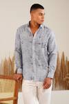Buy_Eleven Brothers_Gray Linen Grey Matter Printed Shirt _at_Aza_Fashions