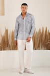 Shop_Eleven Brothers_Gray Linen Grey Matter Printed Shirt _at_Aza_Fashions
