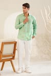 Buy_Eleven Brothers_Green Linen Embroidery Chirp And Chill Shirt _Online_at_Aza_Fashions