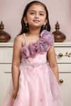 Petite Pomme_Pink Fabric Flowers Designer Floral Gown _Online_at_Aza_Fashions