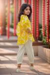 Shop Petite Pomme Yellow Cotton Pine Print Kurta Set at Aza Fashions Shop_Petite Pomme_Yellow Cotton Pine Print Kurta Set _at_Aza_Fashions