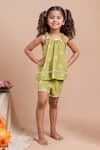 Buy_Petite Pomme_Green Cotton Embroidery Kids Top And Shorts Set_at_Aza_Fashions