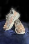 Shop_Chal Jooti_Rose Gold Twilight Bead Embellished Floral Sneakers _at_Aza_Fashions